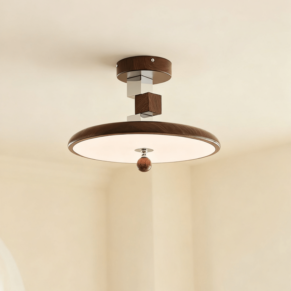 Retro Revolve Semi Flush Mount Ceiling Light with Walnut Finish and LED