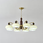 Revival Crown Chandelier in Walnut and Gold with Glass Shades