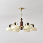 Revival Crown Chandelier in Walnut and Gold with Glass Shades
