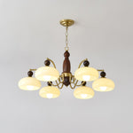 Revival Crown Chandelier in Walnut and Gold with Glass Shades