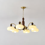 Revival Crown Chandelier in Walnut and Gold with Glass Shades