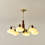 Revival Crown Chandelier in Walnut and Gold with Glass Shades
