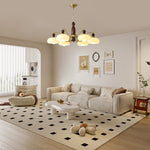 Revival Crown Chandelier in Walnut and Gold with Glass Shades