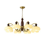 Revival Crown Chandelier in Walnut and Gold with Glass Shades