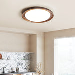 Rhylen Modern Wood LED Flush Mount Ceiling Light for Bedroom and Living Room