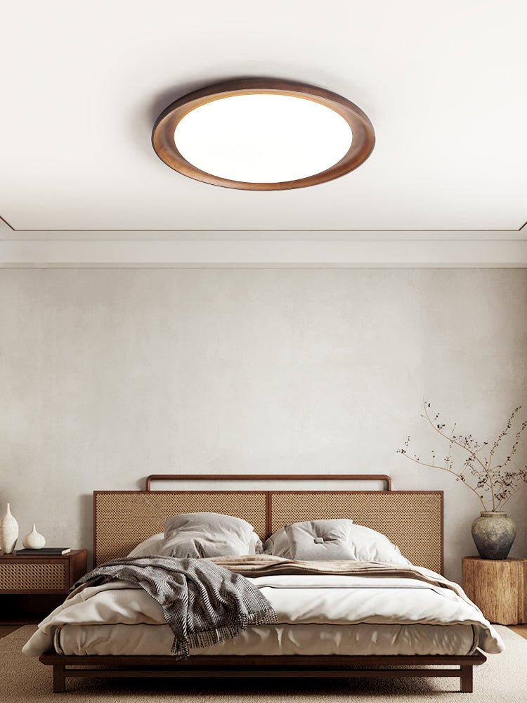 Rhylen Modern Wood LED Flush Mount Ceiling Light for Bedroom and Living Room