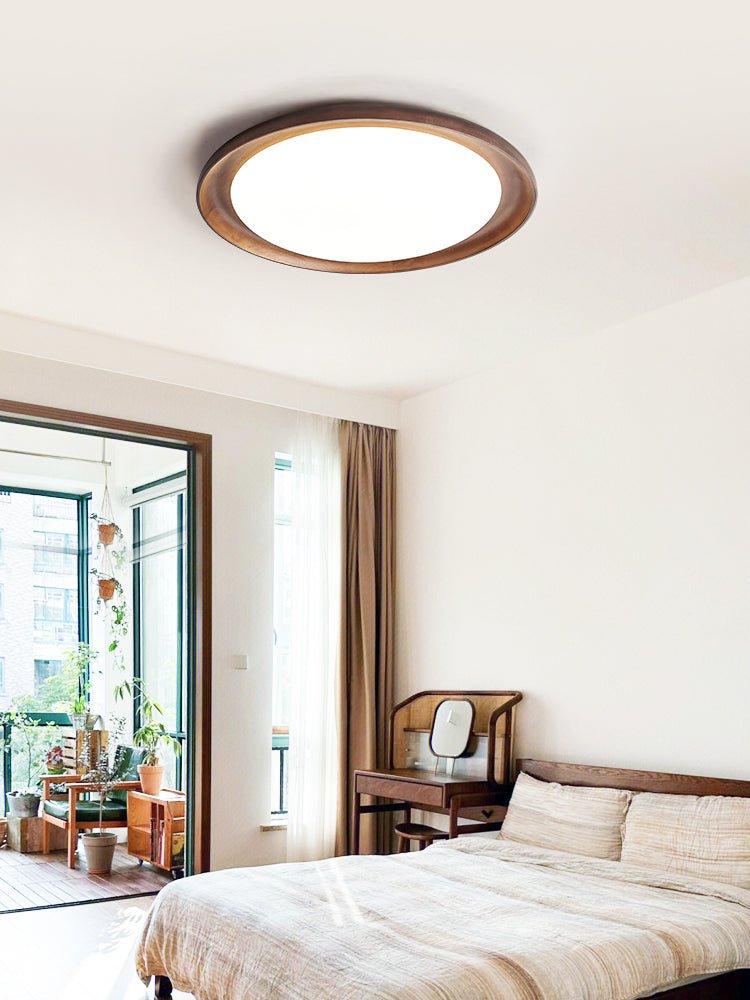 Rhylen Modern Wood LED Flush Mount Ceiling Light for Bedroom and Living Room