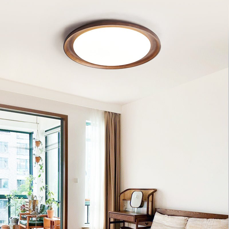 Rhylen Modern Wood LED Flush Mount Ceiling Light for Bedroom and Living Room