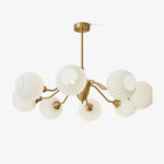 Ribbed Glass Globe Chandelier in Brass for Modern Interiors