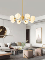Ribbed Glass Globe Chandelier in Brass for Modern Interiors