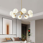 Ribbed Glass Globe Chandelier in Brass for Modern Interiors