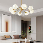 Ribbed Glass Globe Chandelier in Brass for Modern Interiors