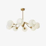 Ribbed Glass Globe Chandelier in Brass for Modern Interiors