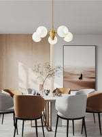 Ribbed Glass Globe Chandelier in Brass for Modern Interiors