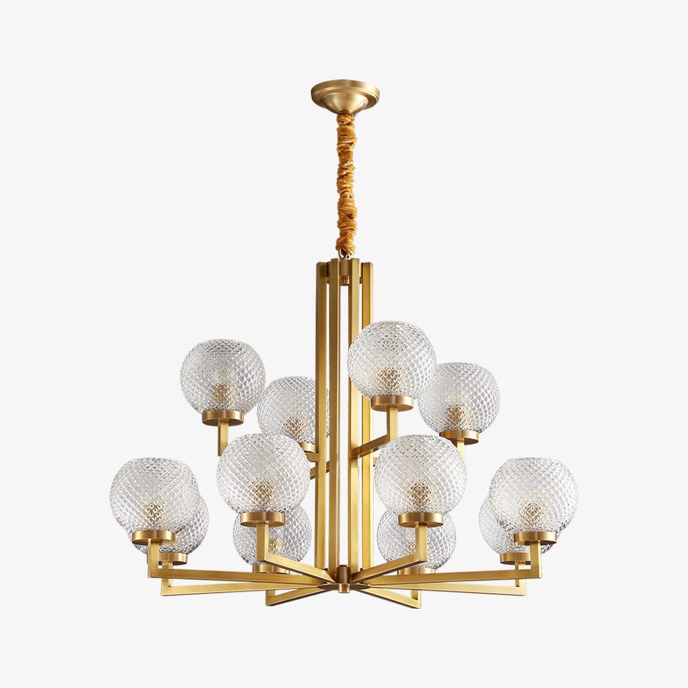 Helios Ribbed Glass Chandelier in Aged Brass, Modern Luxury Lighting