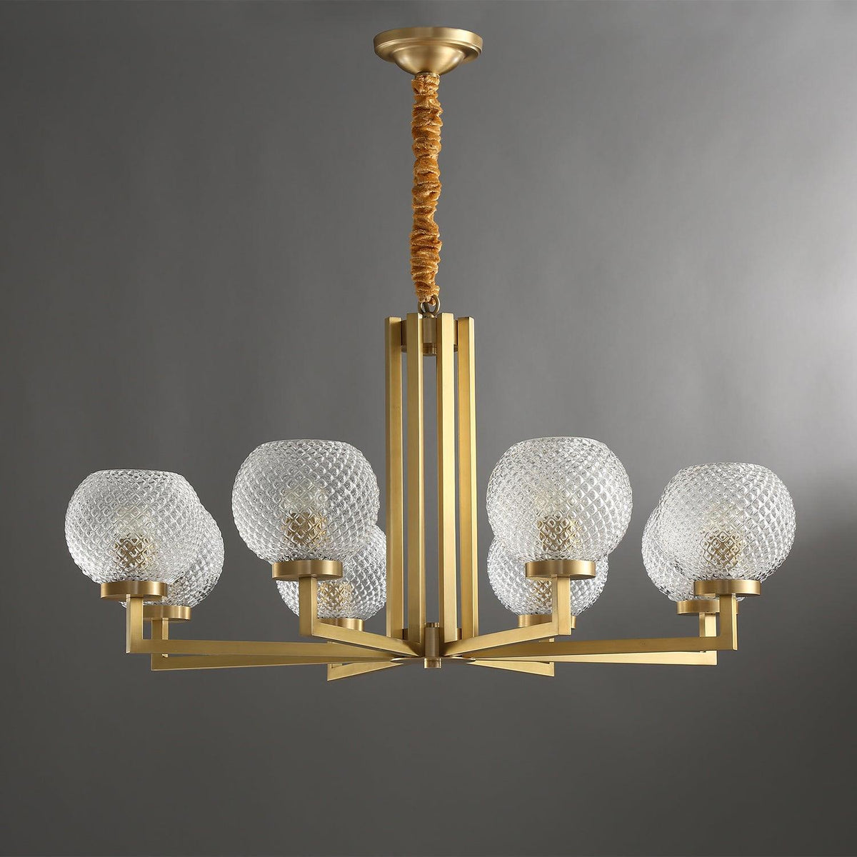 Helios Ribbed Glass Chandelier in Aged Brass, Modern Luxury Lighting