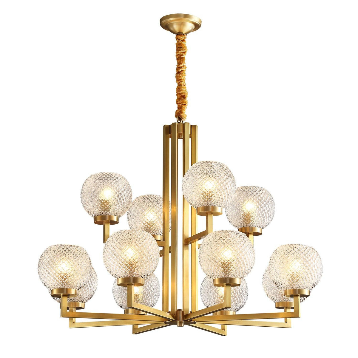 Helios Ribbed Glass Chandelier in Aged Brass, Modern Luxury Lighting