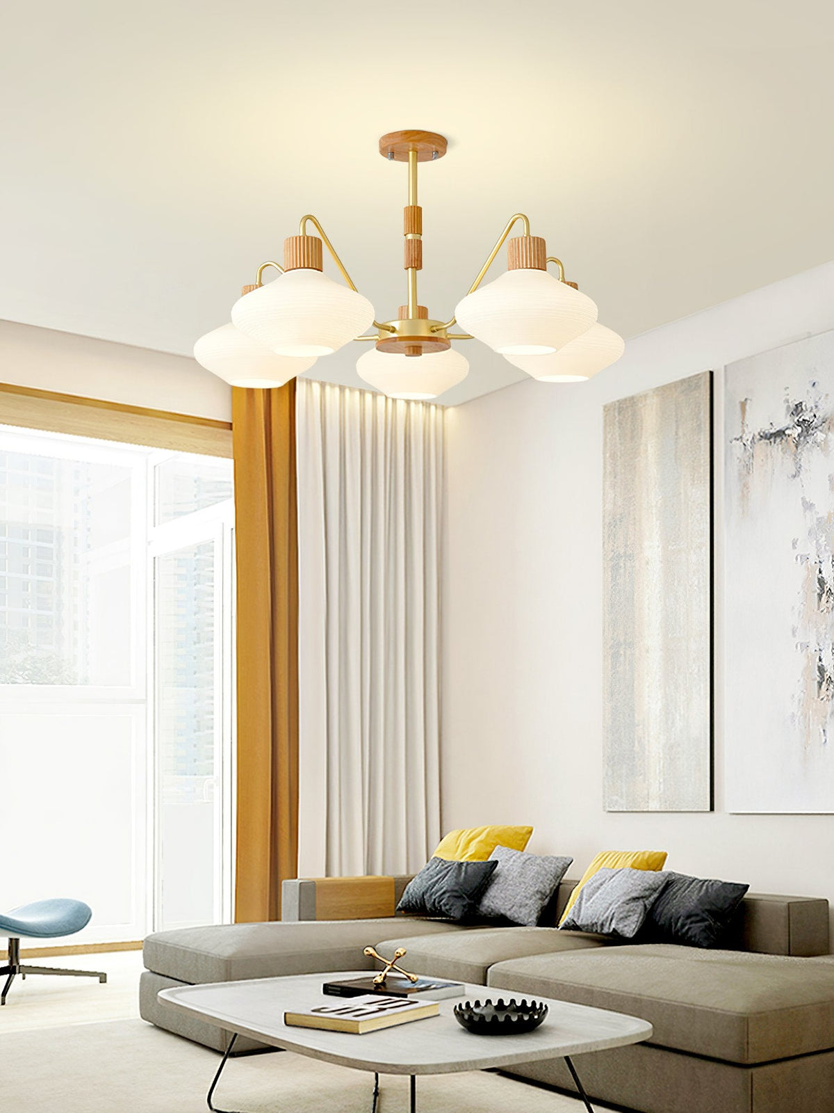 Ribbed Rubberwood Chandelier