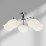 Ribbed Walnut Ceiling Lamp – Modern Flush Mount Light for Living Room & Bedroom