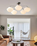 Ribbed Walnut Ceiling Lamp – Modern Flush Mount Light for Living Room & Bedroom