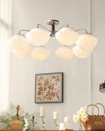 Ribbed Walnut Ceiling Lamp – Modern Flush Mount Light for Living Room & Bedroom