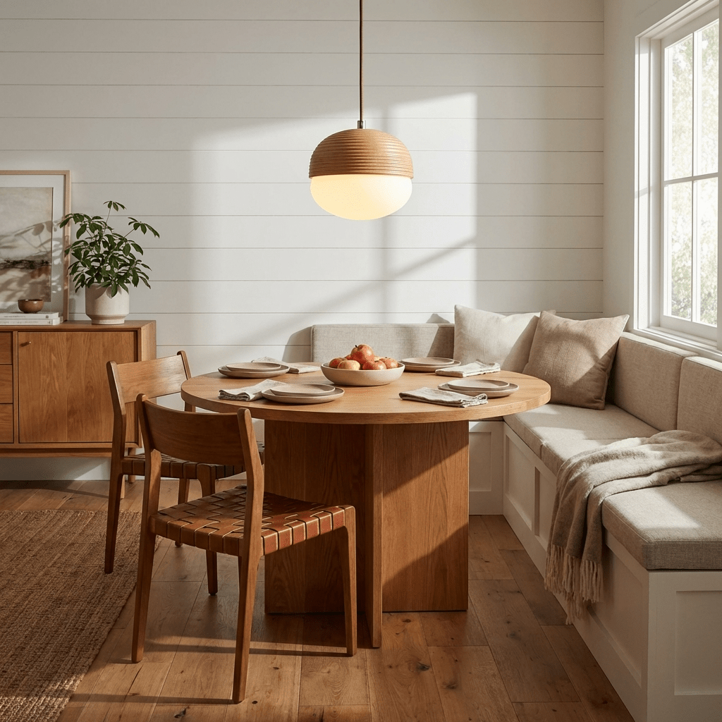 Ribbed Wood Globe Pendant Light – Modern Nordic Ceiling Lamp for Dining & Living Spaces