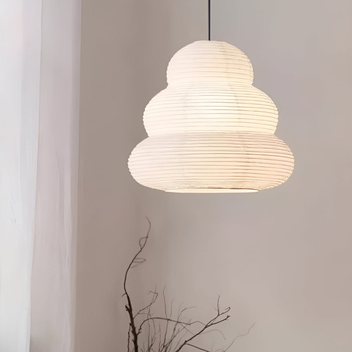 Rice Paper Swag Pendant Light – Handcrafted Mulberry Paper Hanging Lamp