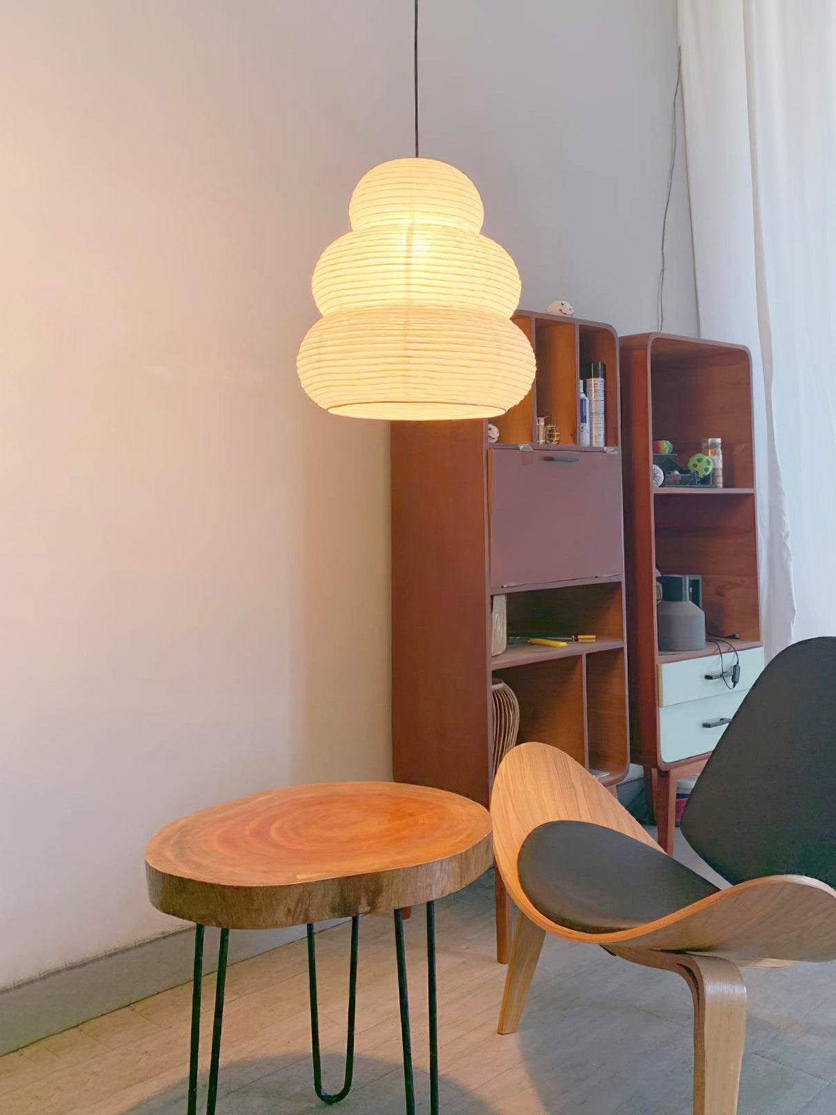 Rice Paper Swag Pendant Light – Handcrafted Mulberry Paper Hanging Lamp