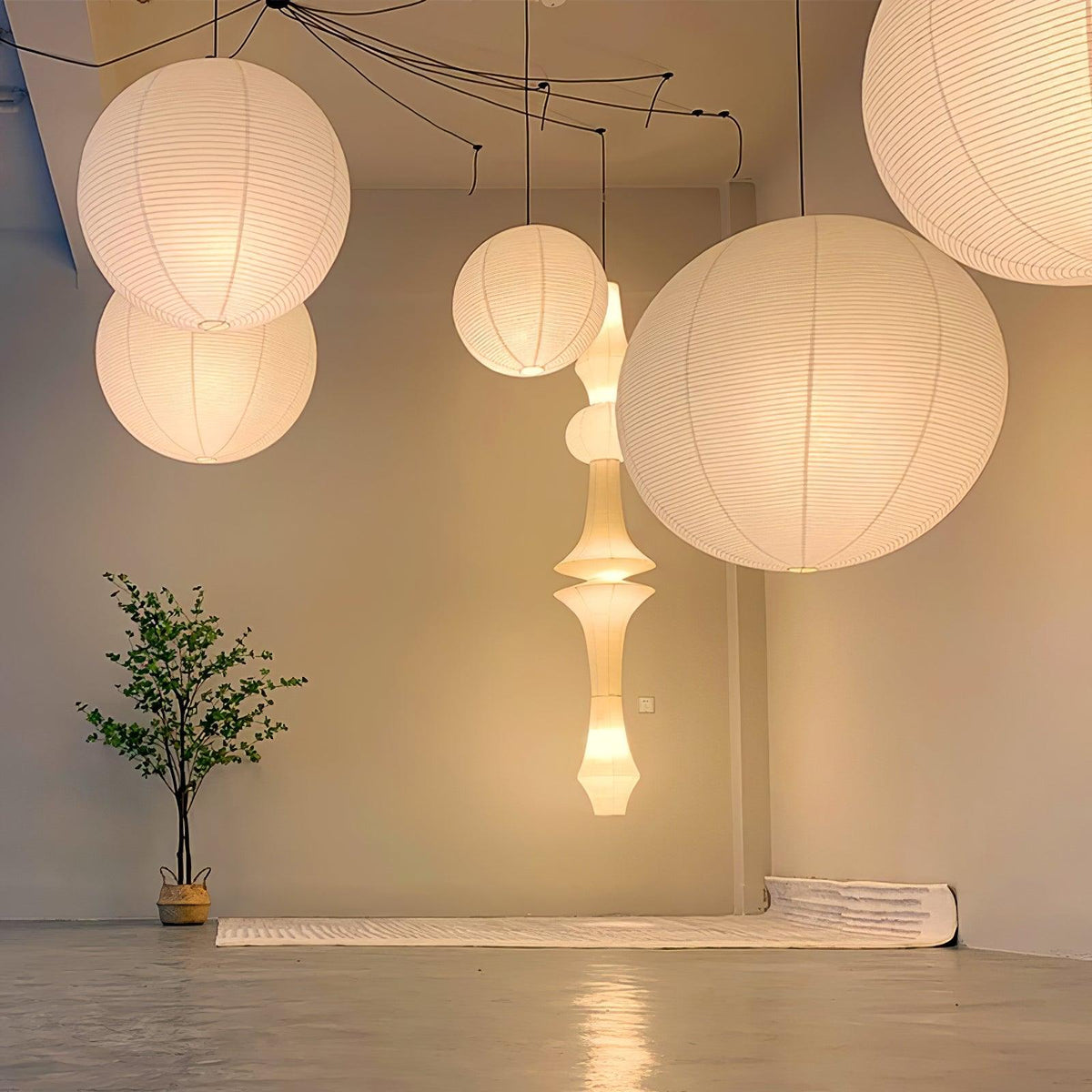 Handmade Mulberry Paper Pendant Light – Mid-Century Modern Washi Shade