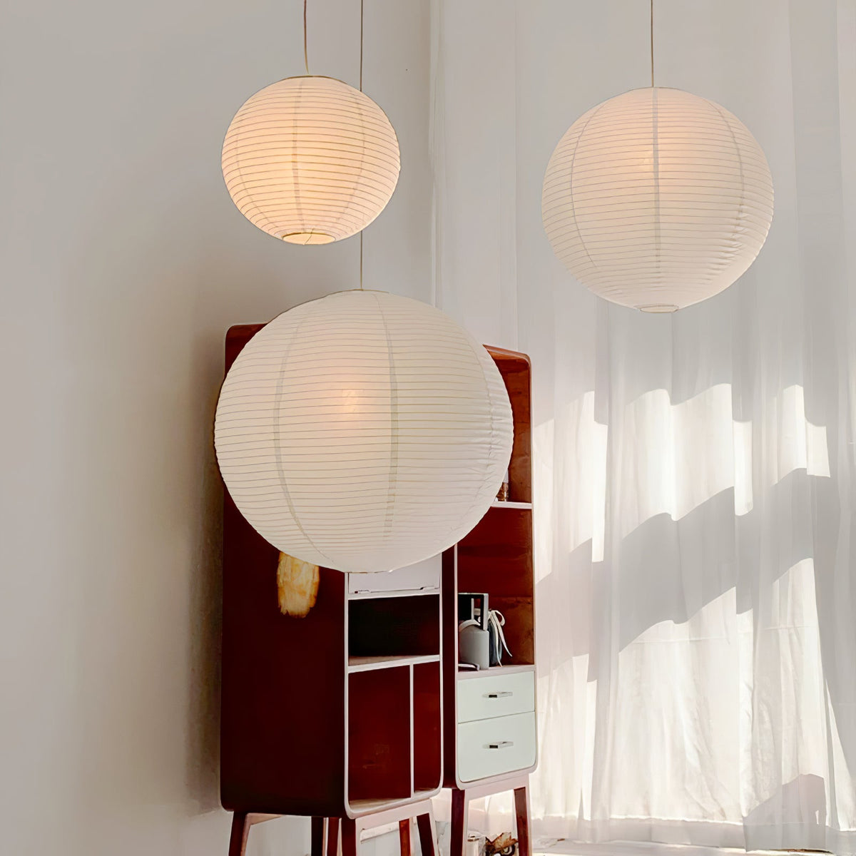 Handmade Mulberry Paper Pendant Light – Mid-Century Modern Washi Shade