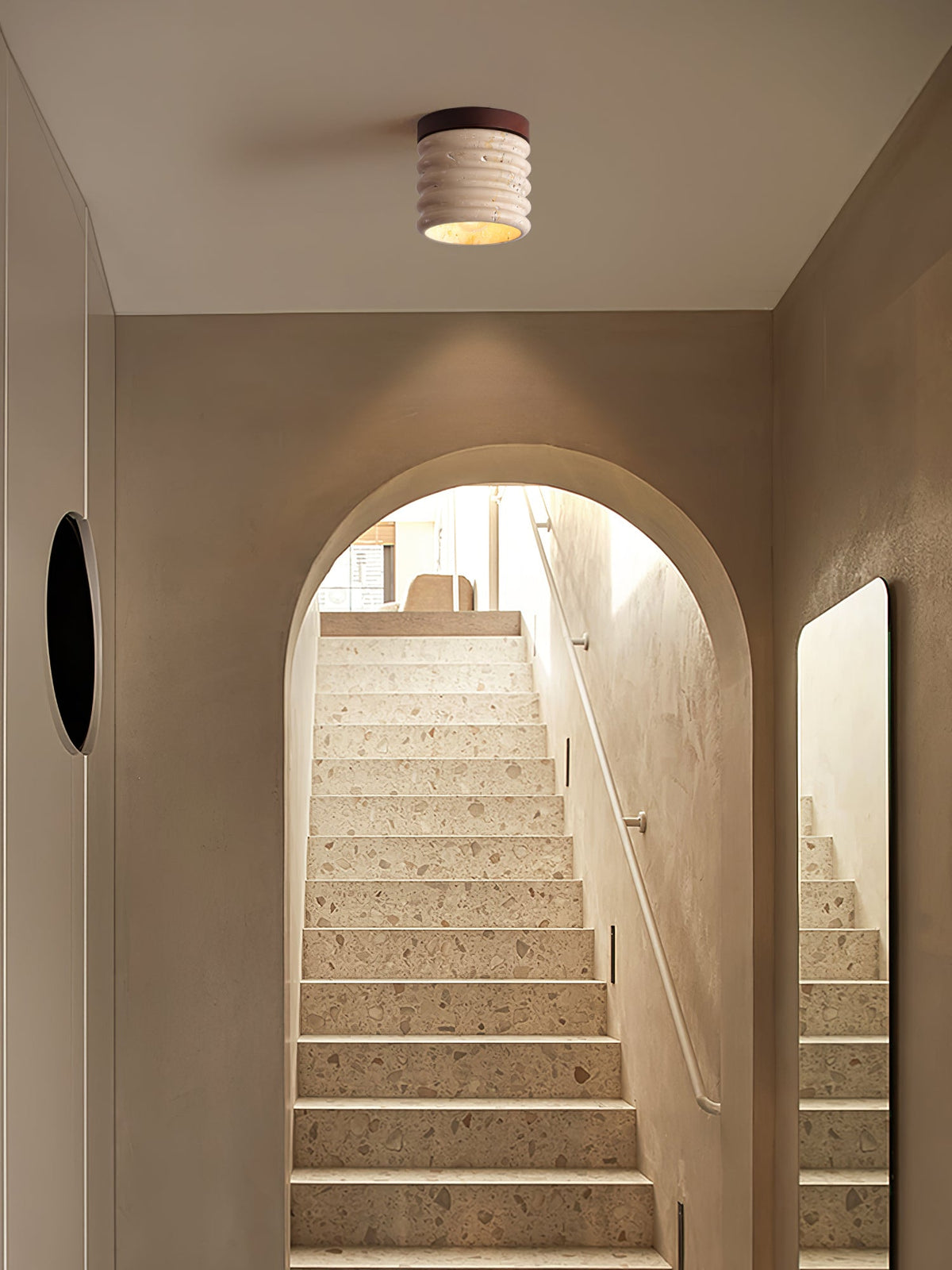 Ridge Artisan Travertine Ceiling Light – Modern Flush Mount for Bedroom, Living Room & Dining Room