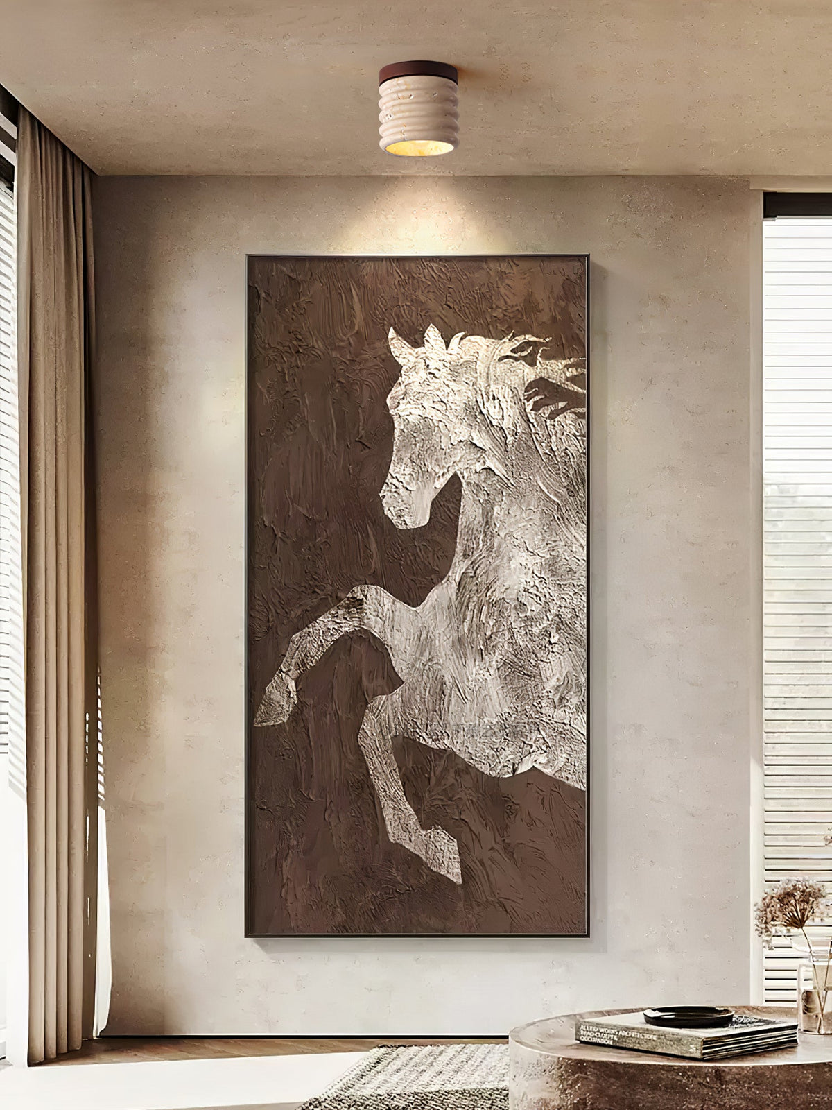 Ridge Artisan Travertine Ceiling Light – Modern Flush Mount for Bedroom, Living Room & Dining Room