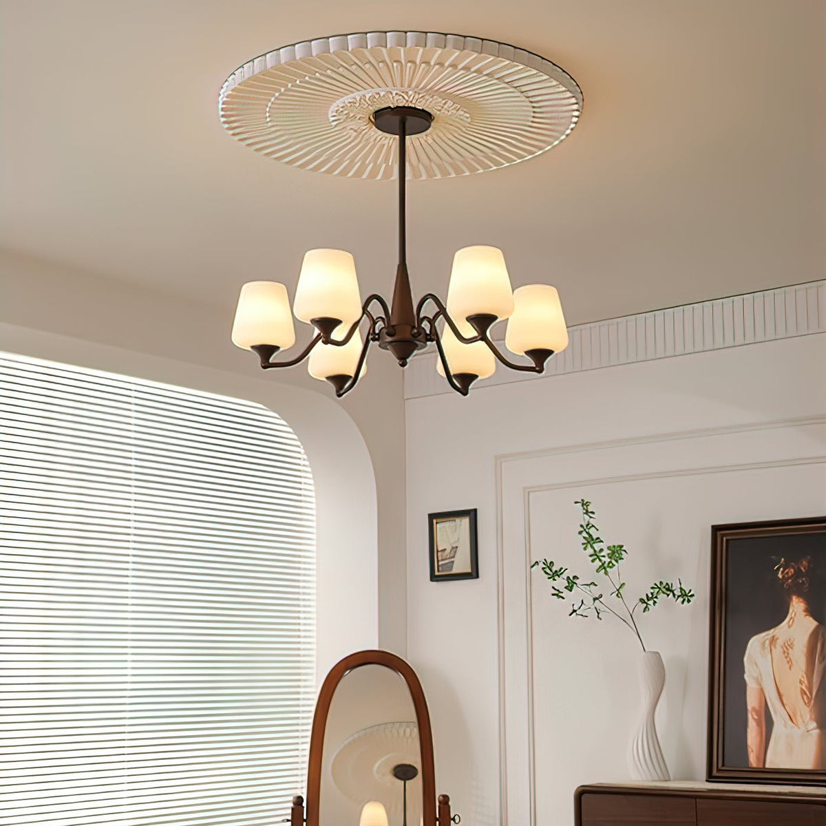 Ridge Chandelier in Brown and Frosted Glass for Dining Room and Living Room