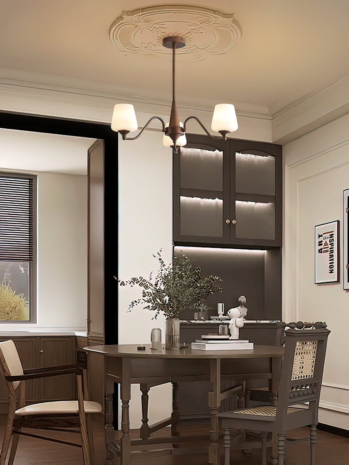Ridge Chandelier in Brown and Frosted Glass for Dining Room and Living Room