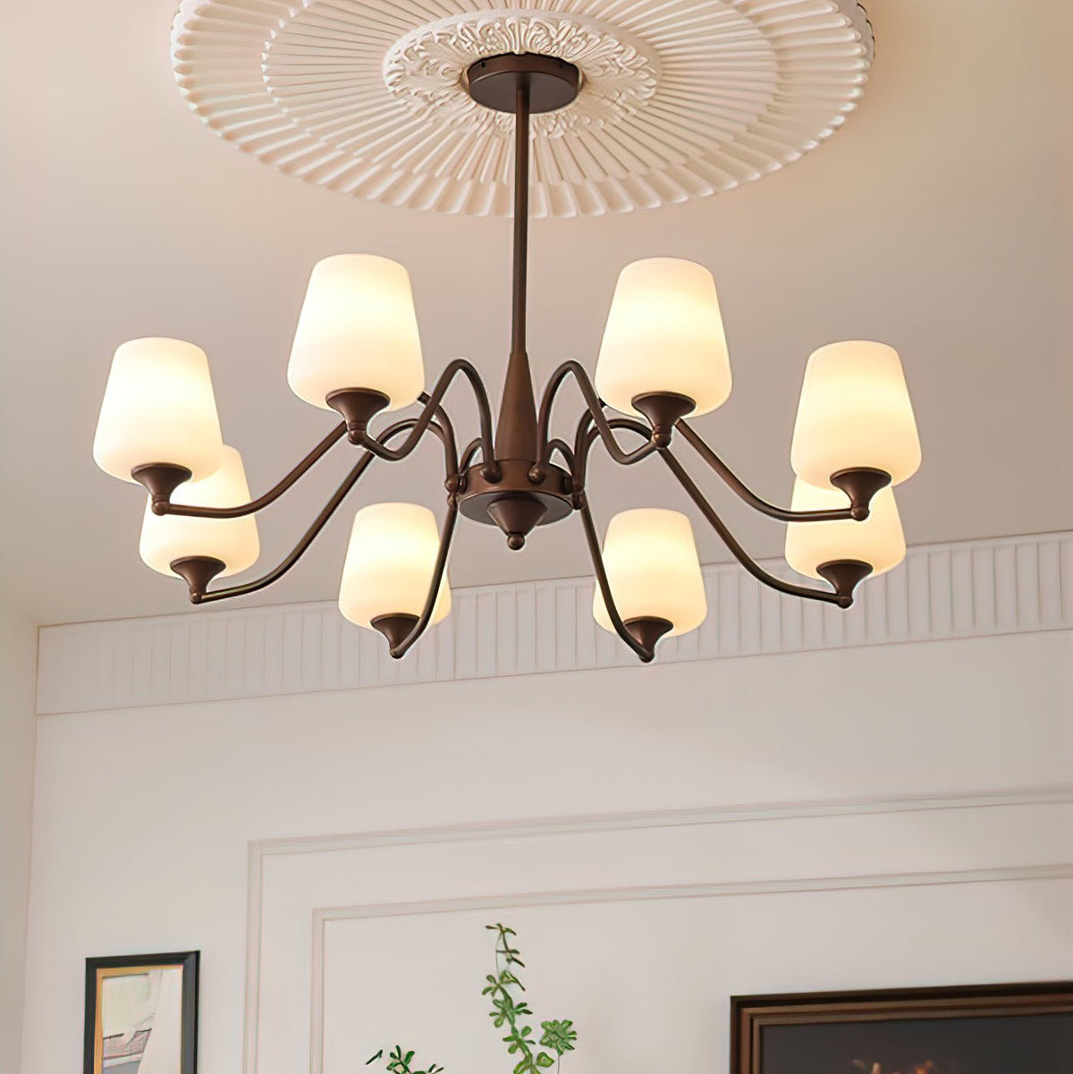 Ridge Chandelier in Brown and Frosted Glass for Dining Room and Living Room