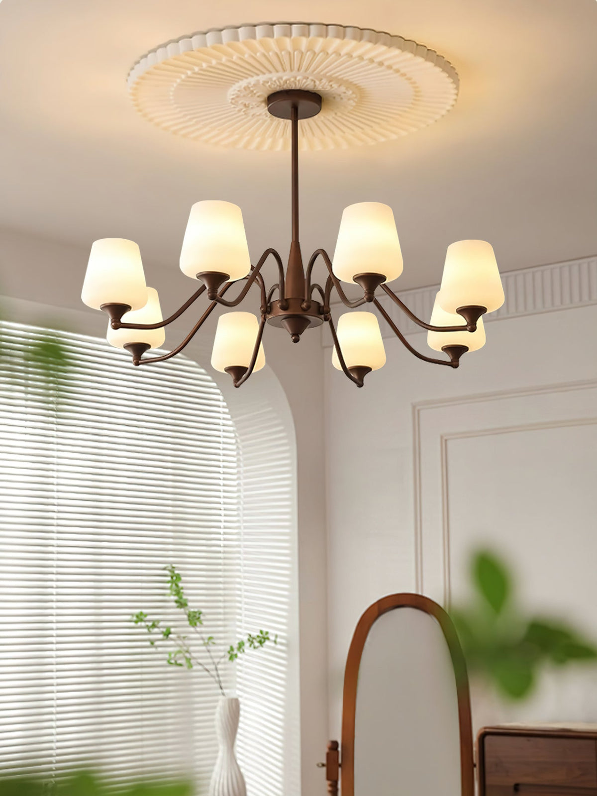 Ridge Chandelier in Brown and Frosted Glass for Dining Room and Living Room