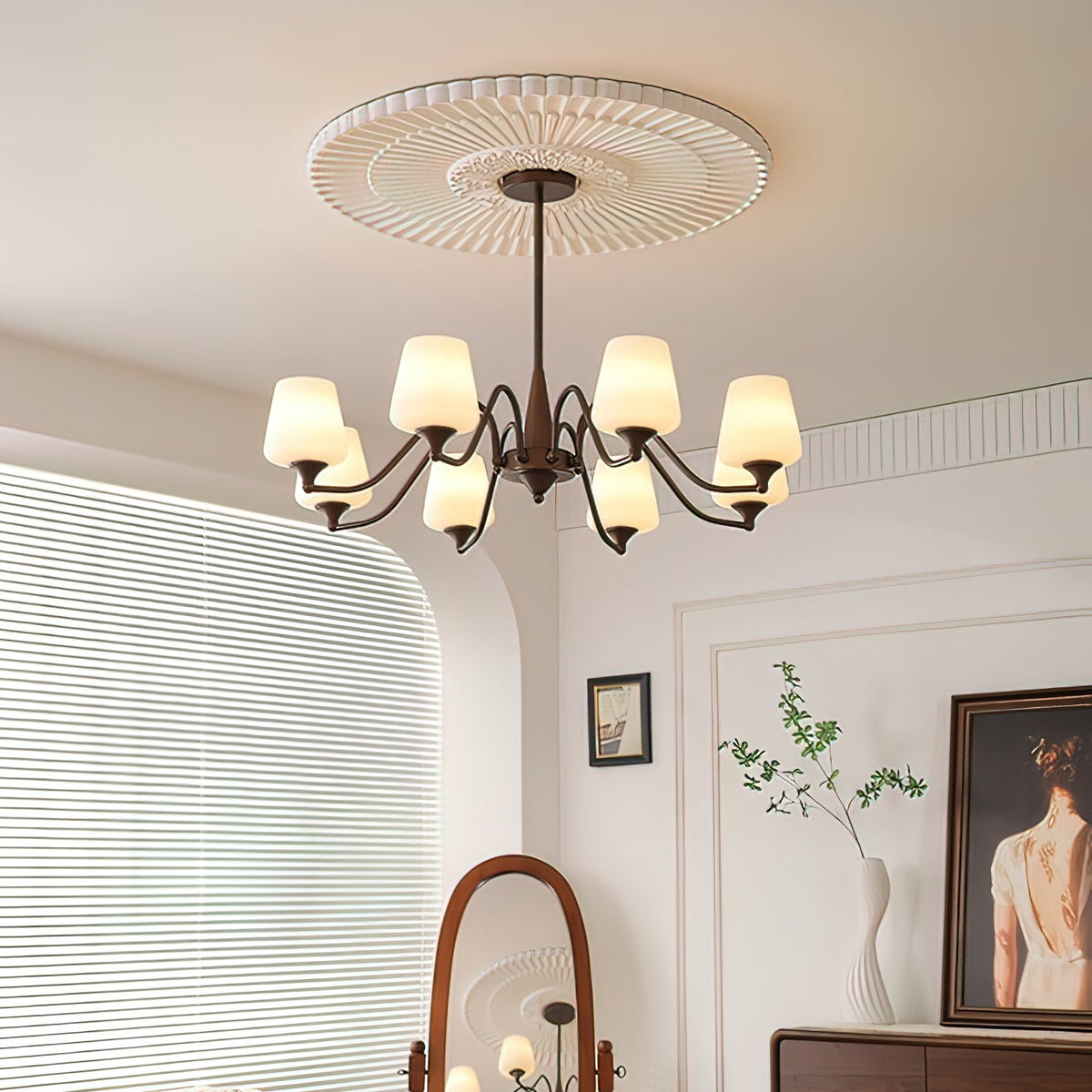 Ridge Chandelier in Brown and Frosted Glass for Dining Room and Living Room