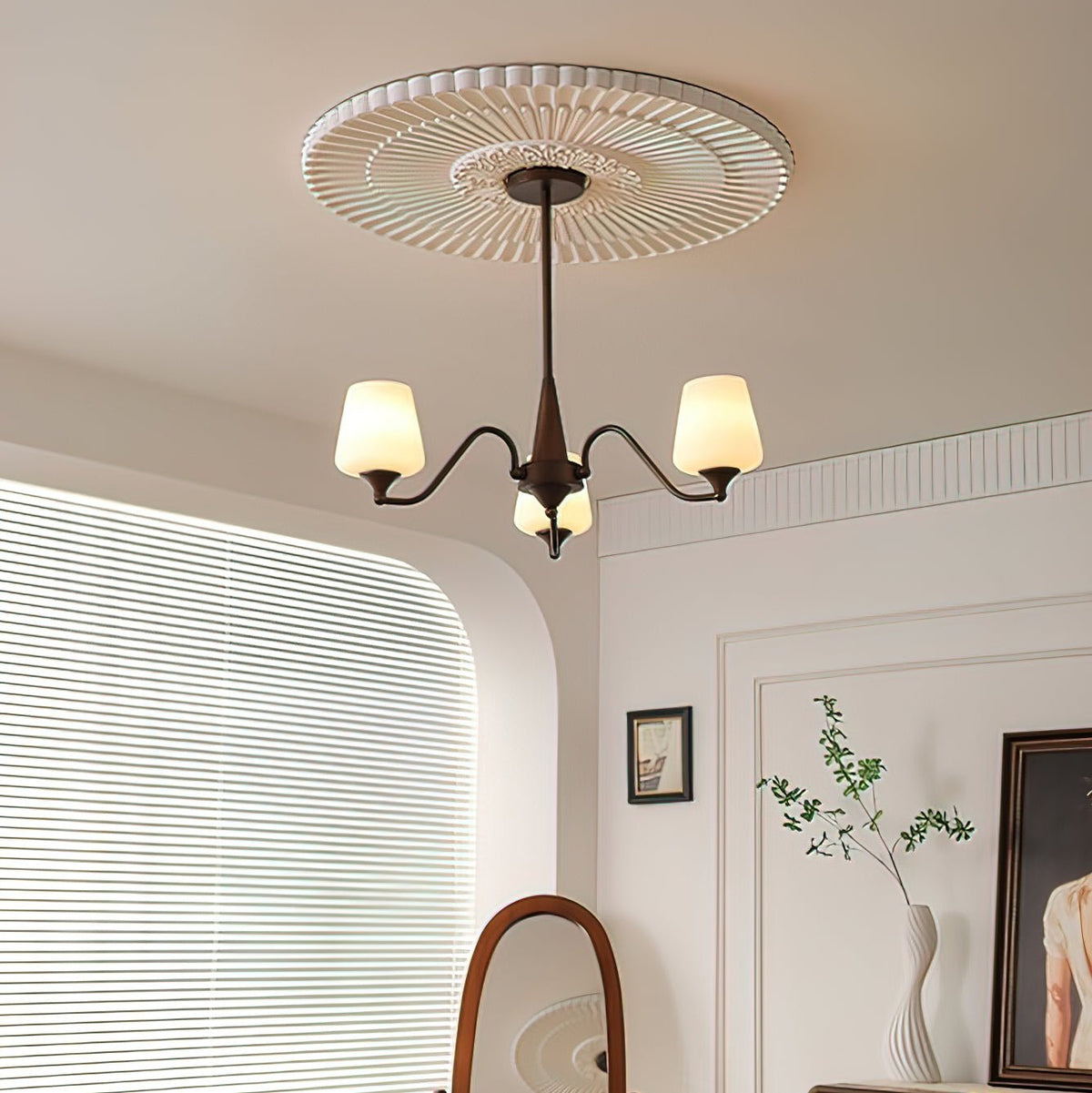Ridge Chandelier in Brown and Frosted Glass for Dining Room and Living Room