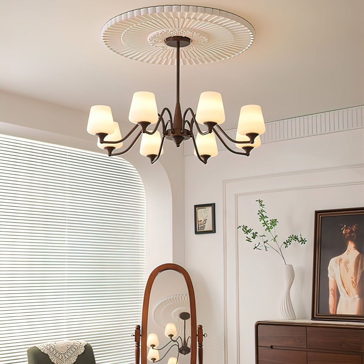 Ridge Chandelier in Brown and Frosted Glass for Dining Room and Living Room