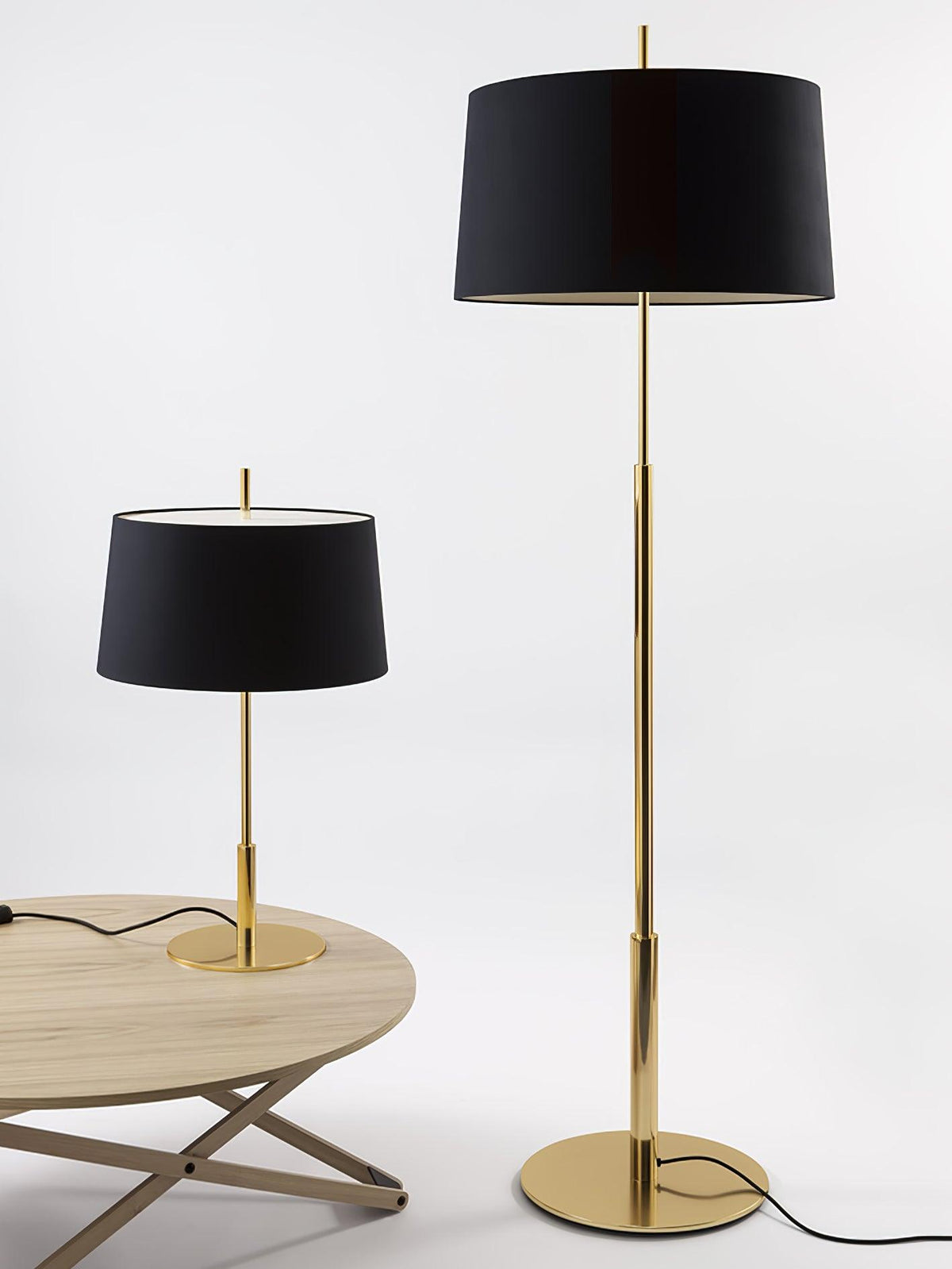 Rilume Modern Floor Lamp with Fabric Drum Shade in Nickel