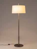 Rilume Modern Floor Lamp with Fabric Drum Shade in Nickel