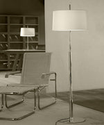 Rilume Modern Floor Lamp with Fabric Drum Shade in Nickel