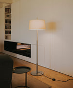 Rilume Modern Floor Lamp with Fabric Drum Shade in Nickel