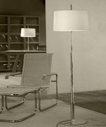 Rilume Modern Floor Lamp with Fabric Drum Shade in Nickel