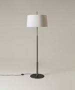 Rilume Modern Floor Lamp with Fabric Drum Shade in Nickel