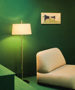 Rilume Modern Floor Lamp with Fabric Drum Shade in Nickel