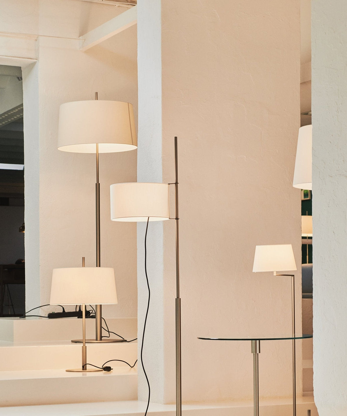 Rilume Modern Floor Lamp with Fabric Drum Shade in Nickel