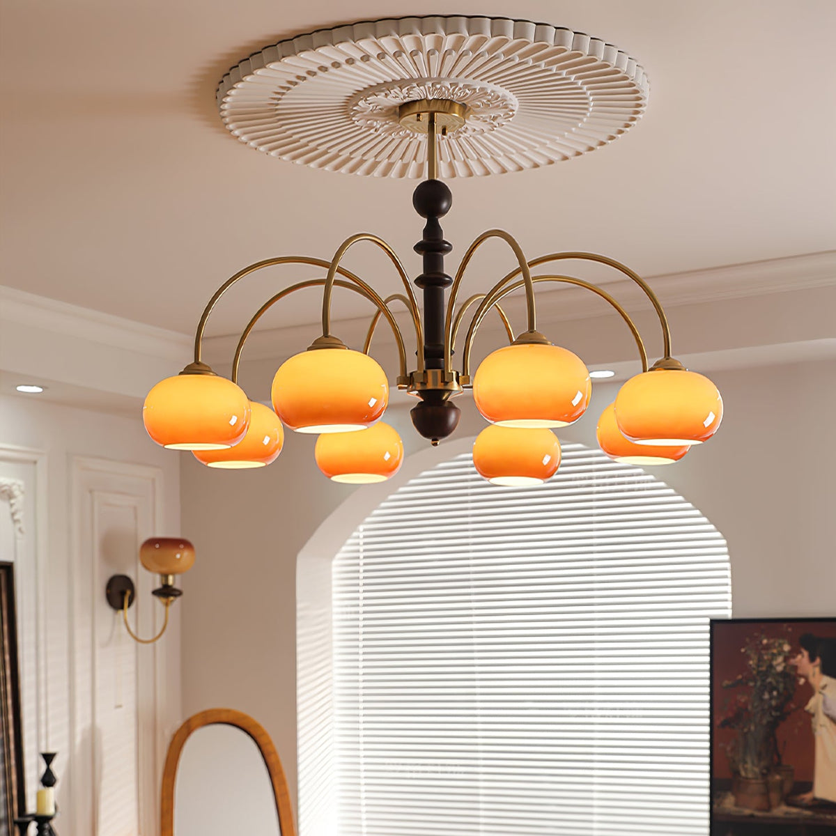 Ripe Persimmon Chandelier – Modern Glass & Wood Pendant Light for Dining Room