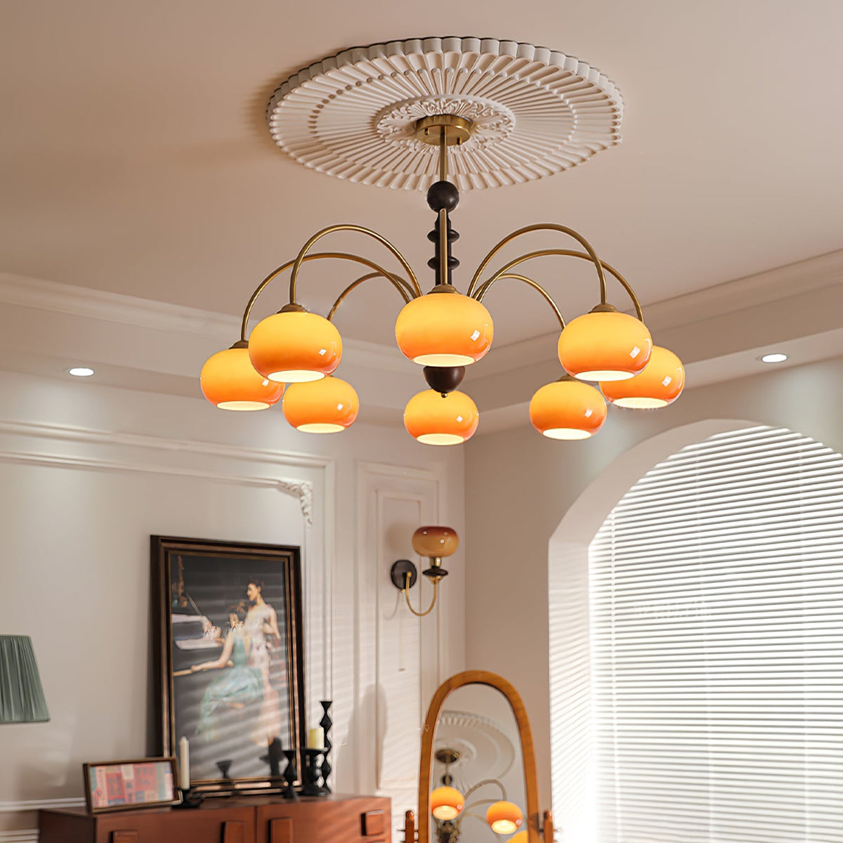 Ripe Persimmon Chandelier – Modern Glass & Wood Pendant Light for Dining Room