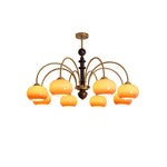 Ripe Persimmon Chandelier – Modern Glass & Wood Pendant Light for Dining Room